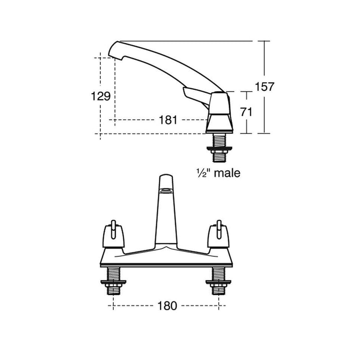 Armitage Shanks Sandringham Sink Filler 2 Taphole Dualflow Swivel Spout, Lever Handles - Unbeatable Bathrooms